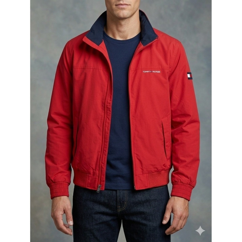 Vintage Tommy Hilfiger Regatta Jacket Mens Large Red Windbreaker Full Zip Bomber